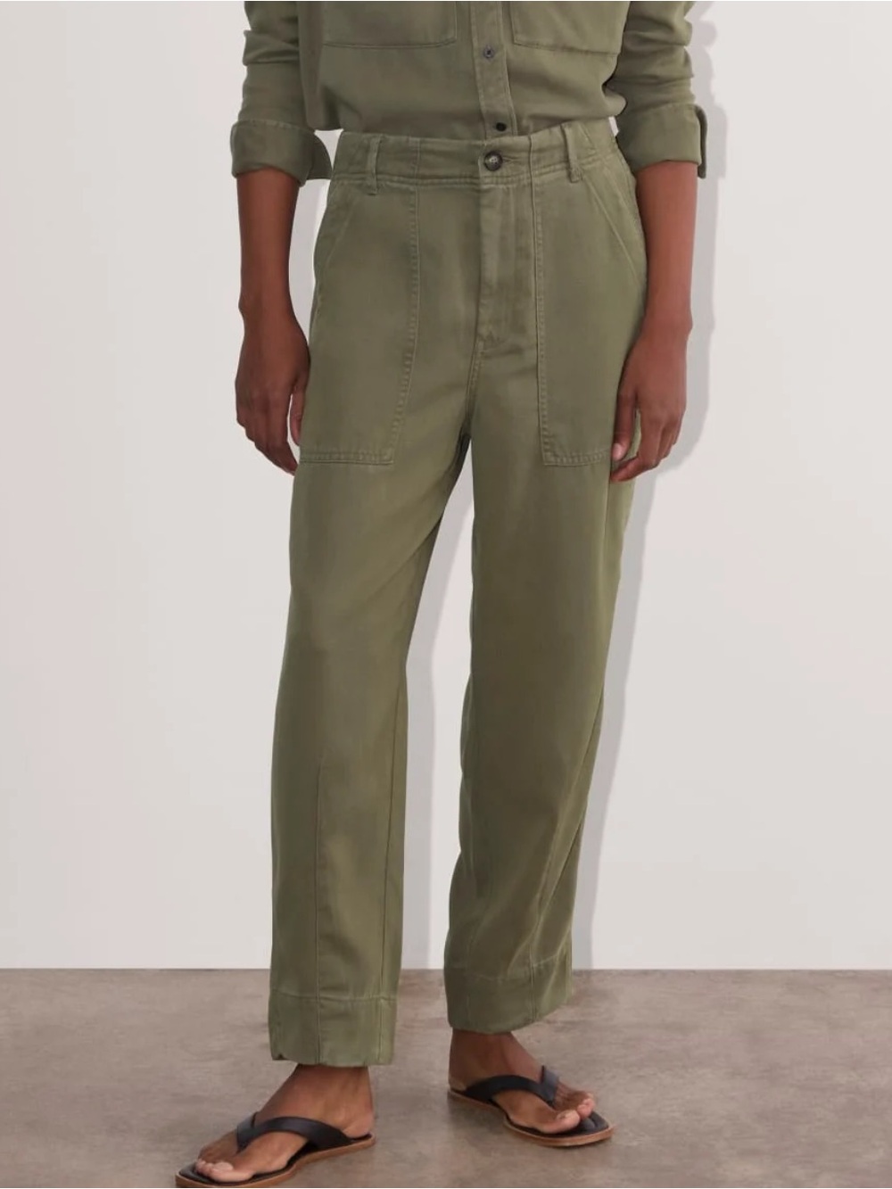 Everlane Olive green Wide-Leg Utility Pant semi tapered size 8